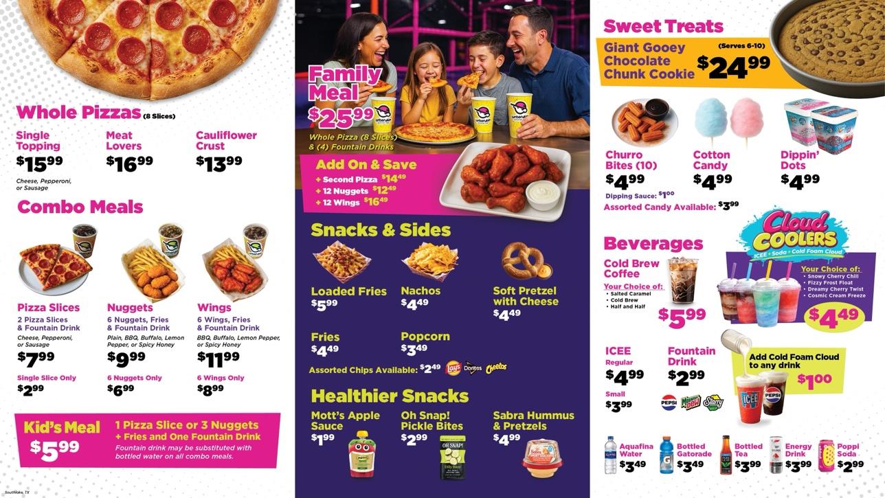 Draft Urban Air café menu with a mix of food photos and text, one of the layouts tested in Bevi